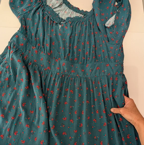 Torrid Green Floral Challis Off The Shoulder Midi Dress Size 4X Spring Pockets - Picture 10 of 12